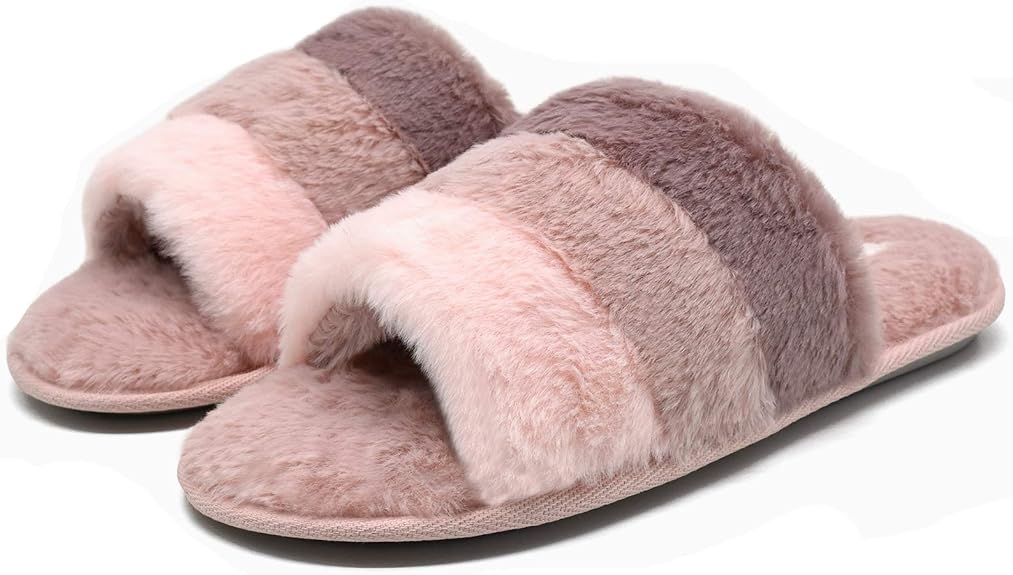thumbnail interactive-video image 1 of A2Z 4 Kids Women's Fluffy Faux Fur Slippers – Open Toe, Cozy Furry Slippers, White, UK 3-4 1 of 3