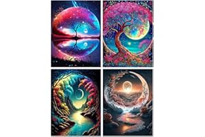 FUINKQE 4 Pack Paint by Numbers for Adults Beginner - Mountain Moon Starry Lake Adult Paint by Numbers Kits on Landscapes Painting Kits for Kids Beginner, Painting by Numbers Perfect for Home Decor 12x16 Inch