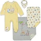 Disney Winnie the Pooh,Lion King,Pixar Monsters Inc. Baby Sleep N' Play Coverall Bib Blanket and Burp Cloth 4 Piece Set