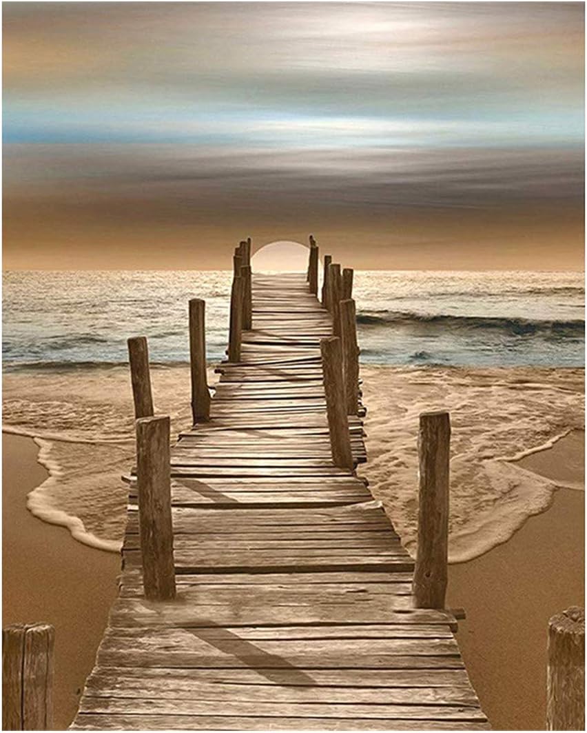Paint by Numbers for Adults Beginner Seaside Bridge Anti Stress Digital Painting