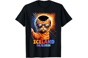 HTUANBAQ Cat Selfie with Iceland Solar Total August 2026 Eclipse T-Shirt