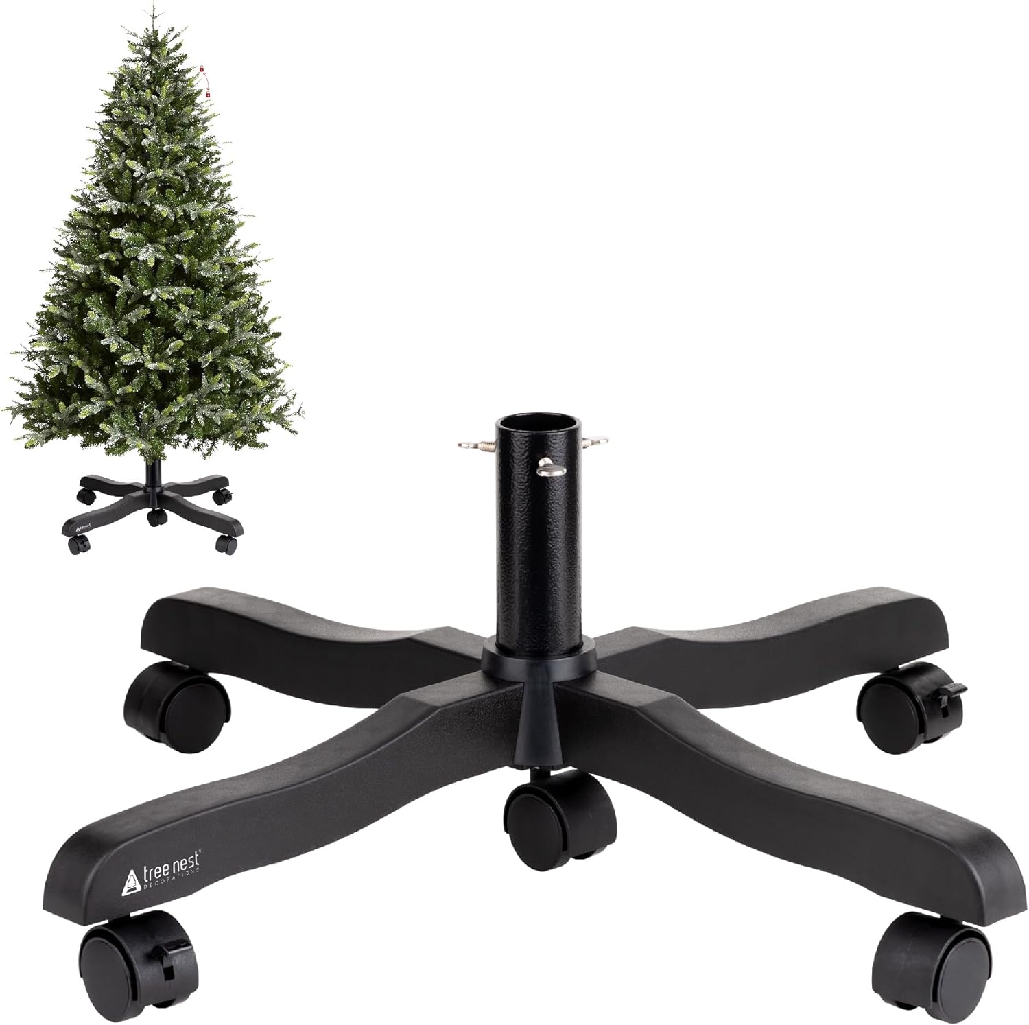 Tree Stands - Tree Nest Christmas Tree Stand Base for Artificial Trees with Rolling Wheels Movable Xmas Fake Tree Stand Holder for up to 6.5ft Artificial Tree Stand Replacement(Black)