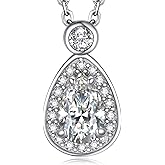 MomentWish Heart Necklace for Women, 1 Carat Simulated Moissanite Necklace for Her 925 Sterling Silver Halo Pendant Anniversary Valentine's Day Birthday Gifts for Mom Wife Girlfriend-Heart