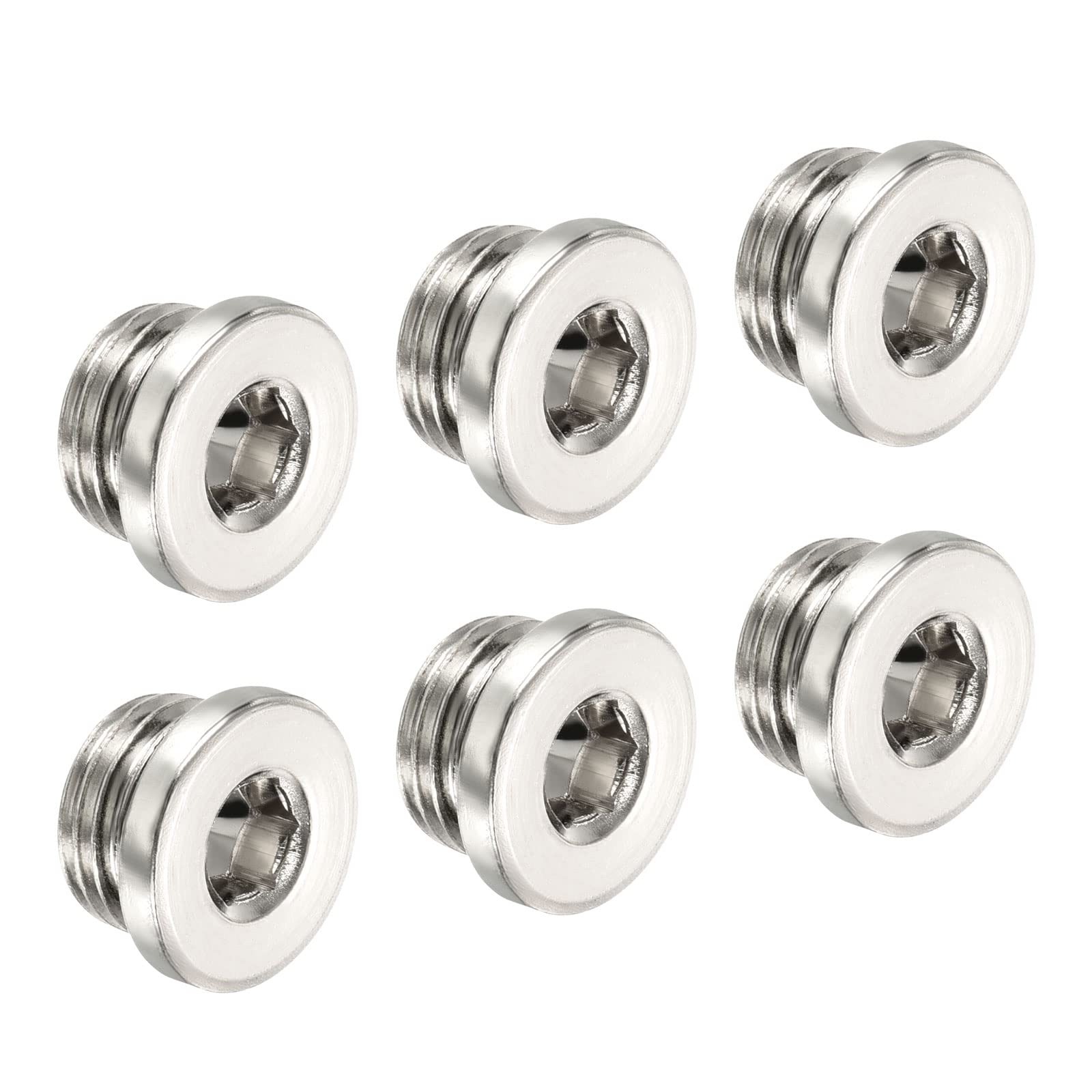 PATIKIL G1/4 Internal Hex Head Pipe Fitting Plug, 6 Pack Male Thread 45# Steel Socket Plug with Sealing Ring for Terminate Pipe Ends