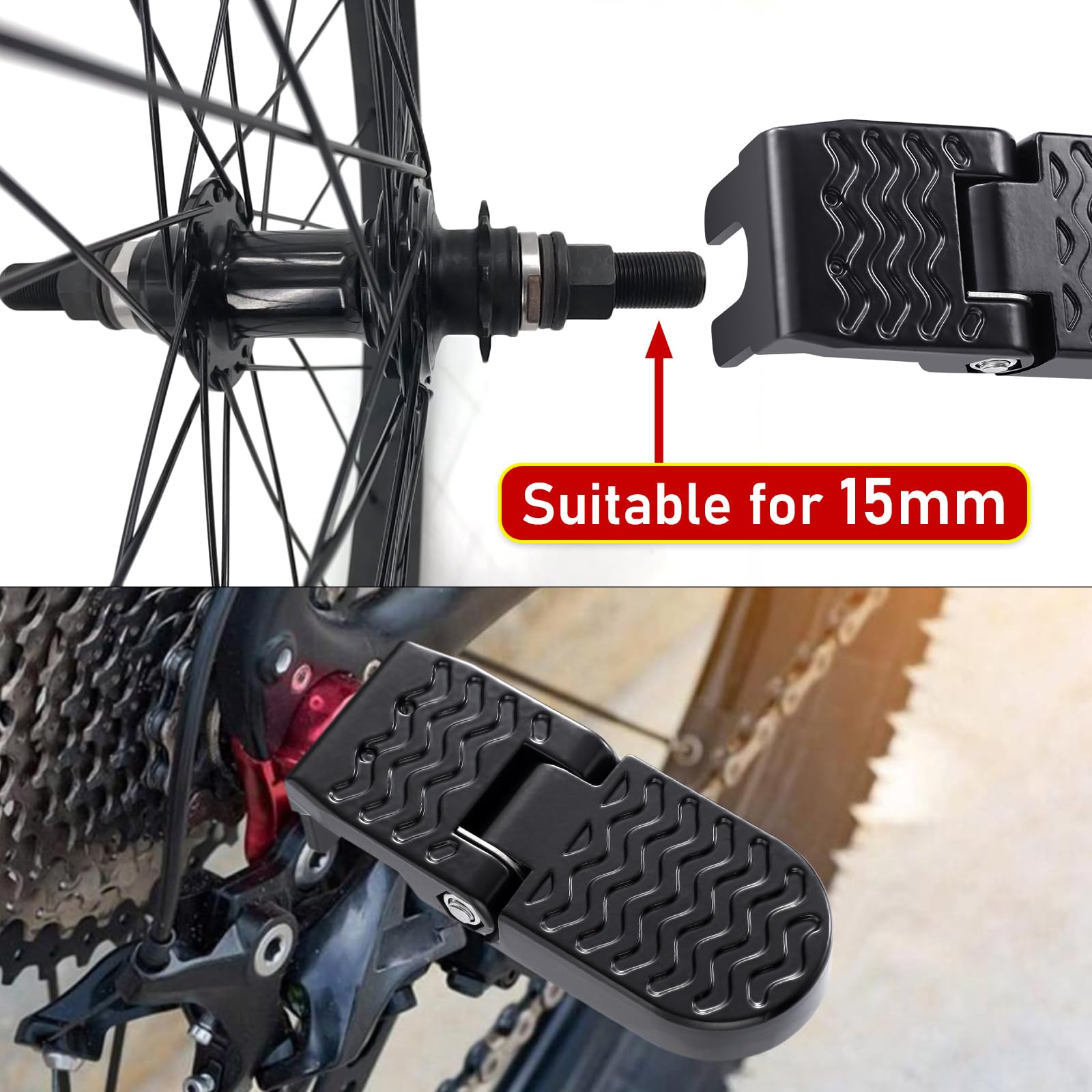 TOBWOLF 2PCS Bike Rear Pedals, Aluminium Bicycle Foot Peg, Non-Slip Ebike Foot Pegs for Passenger, Folding Rear Bicycle Footrest Pedals for E-Bike, Mountain Bike, Folding Bicycle