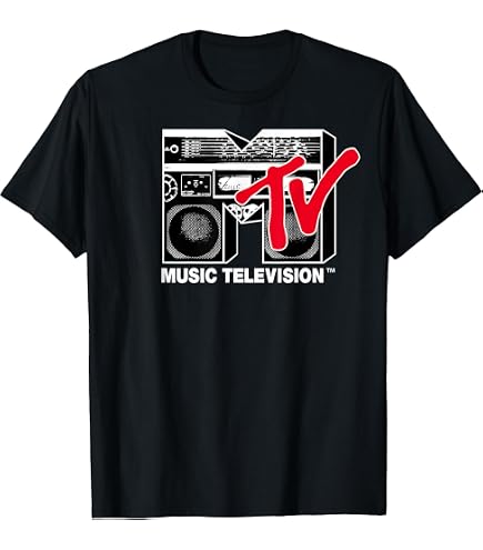 Amazon.com: MTV Classic Fit Black T-Shirt - Vintage TV Signal Logo