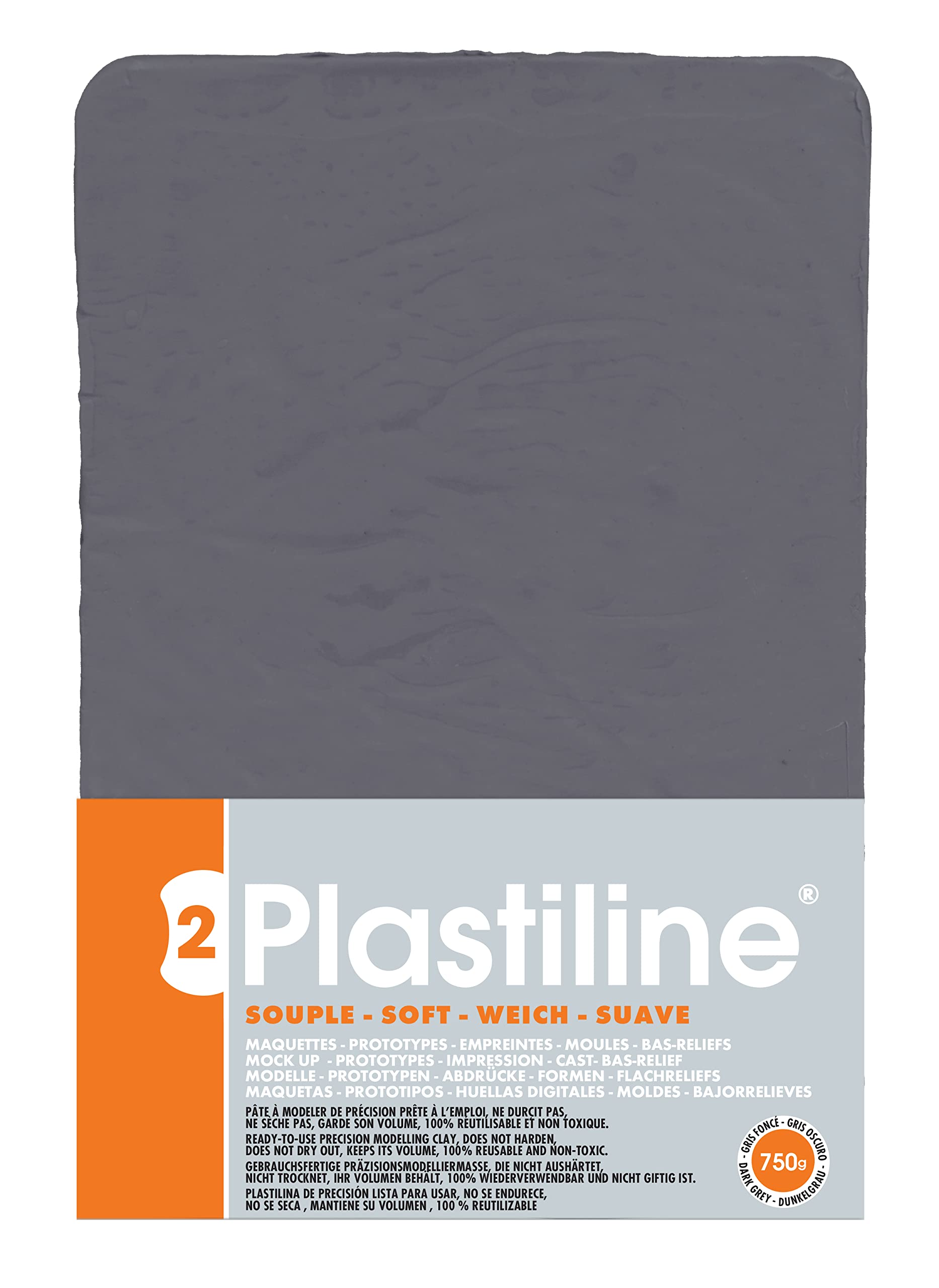 Plastiline 7750T - Plastiline sheet - Modelling Paste, High Precision - Sculpting, Moulding - Hardness 2 (soft) - 750g - Dark Grey shade. Made in France
