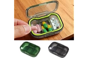 2 Pack Pill Organizer Case Portable Travel Pill Box Compact Medicine Organizer Container for Daily Pills and Vitamins(Black,G