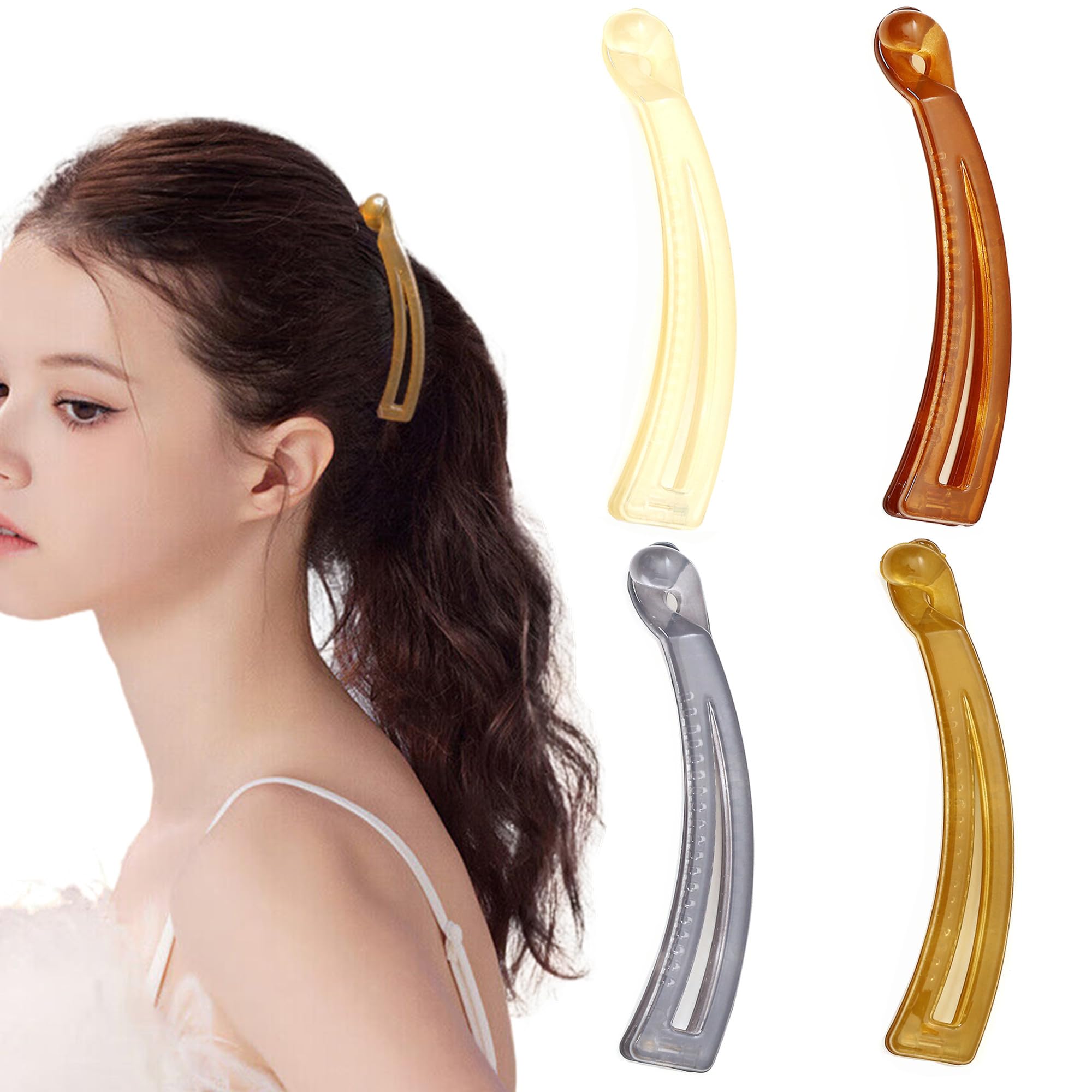 4 Pack Small Medium Banana Hair Clips for Women Cute Non Slip Banana Clip Ponytail Holders for Thin Fine