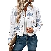 OYOANGLE Women's Bomber Jacket Floral Print Zip Up Long Sleeve Cropped Jackets Outerwear