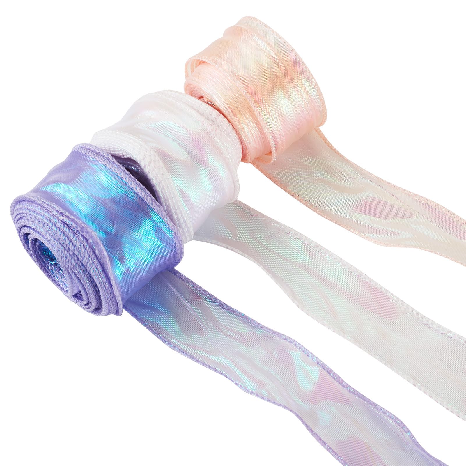 Crafans 3 Rolls Shimmer Sheer Ribbon 40mmx9Meters Iridescent Organza Ribbons Sparkly Chiffon Ribbon Polycooton Ribbons for Bouquet Weeding Decor Gift Wrapping — image 1