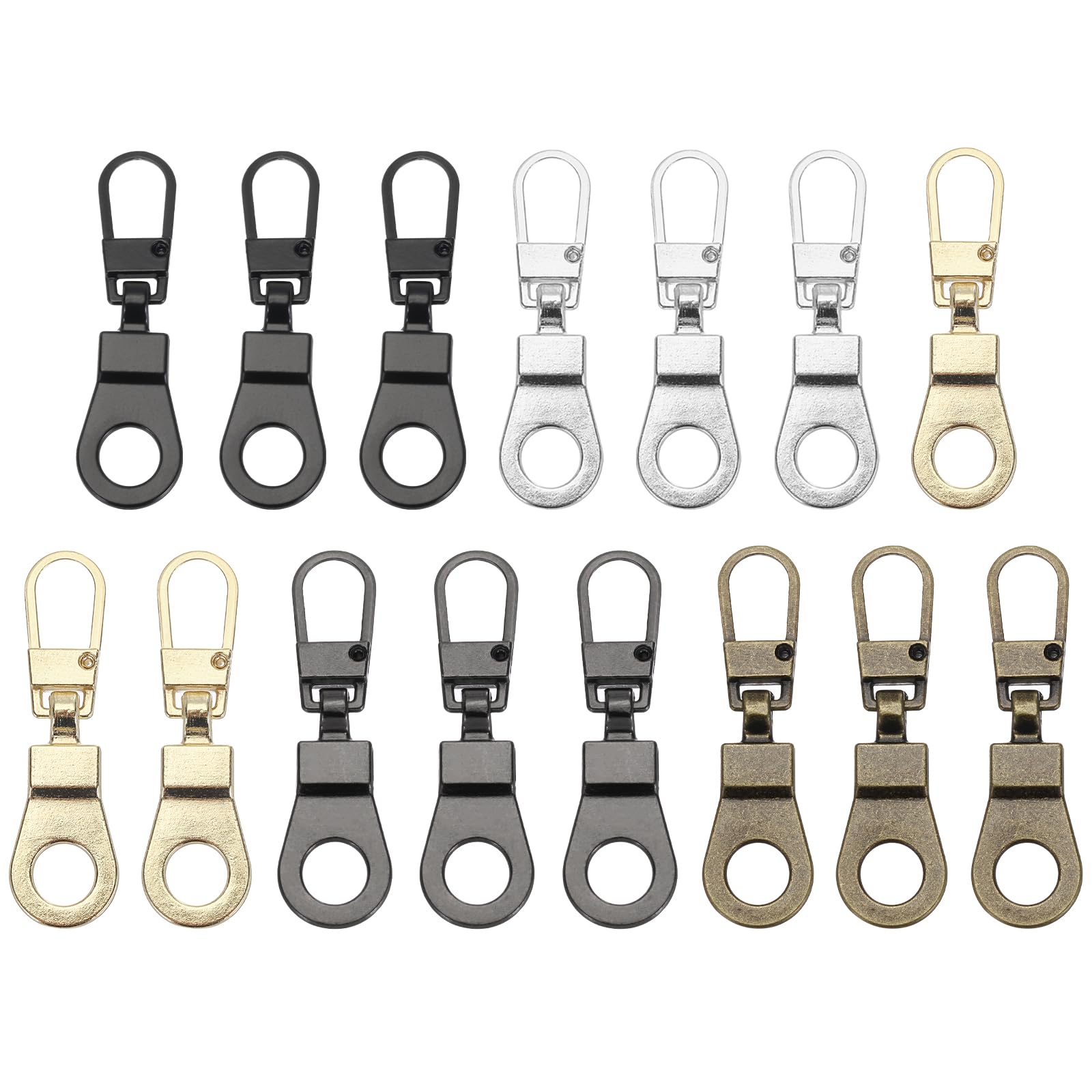 PATIKIL Zipper Pull Replacement, 15 Pcs Detachable Metal Zipper Tab Repair Kit Puller with Lock Zipper Slider for Clothing Purse Backpacks, Multicolored