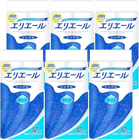 Amazon エリエール トイレットペーパー 55m 72ロール 12ロール 6パック シングル パルプ100 リラックス感のある香り ケース品 エリエール トイレットペーパー