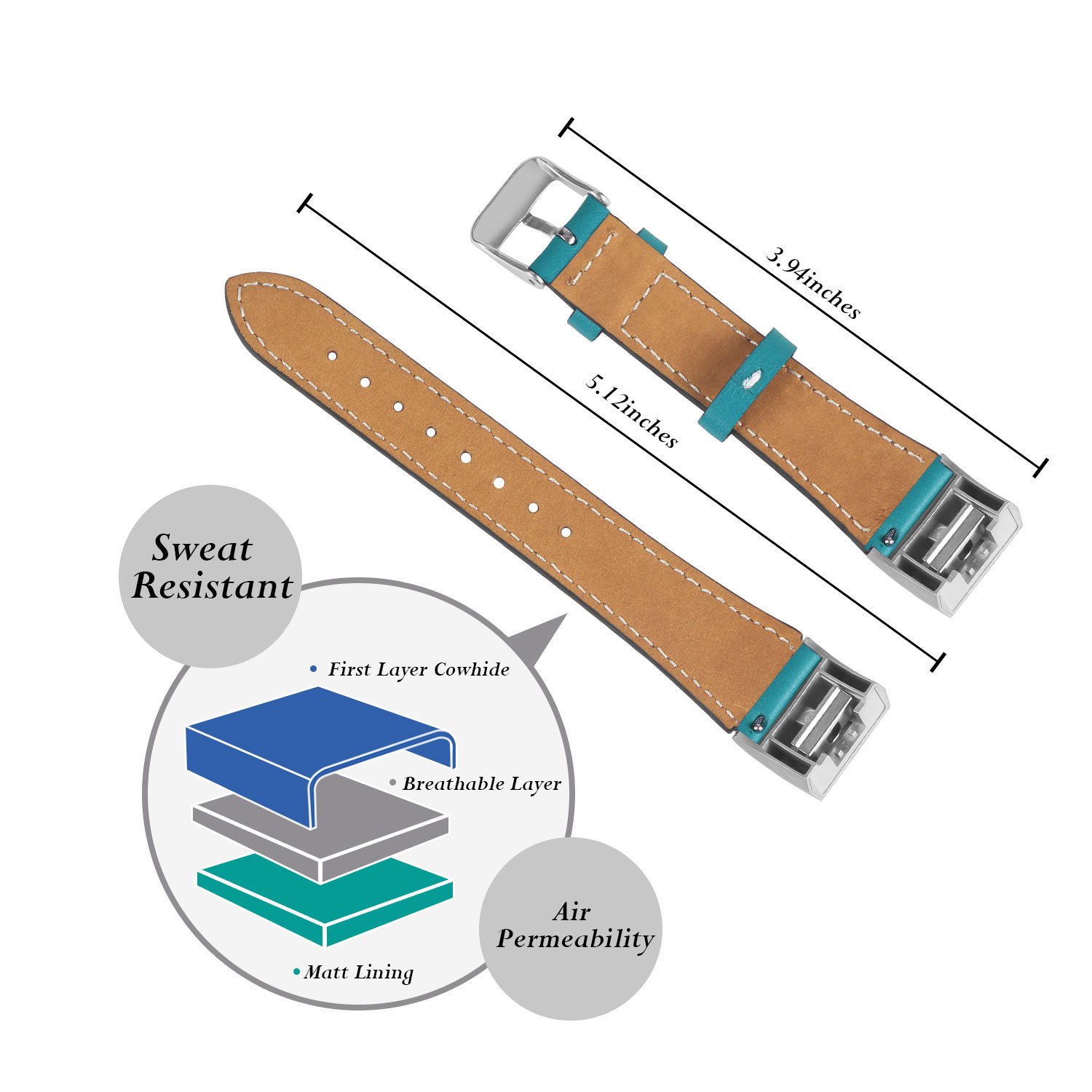 Fitbit Charge 2 Bands - Icheckey Genuine Leather Replacement Wristbands Include Gift Box for Fitbit Charge 2, Large Small Charge 2 Fitness Strap Blue