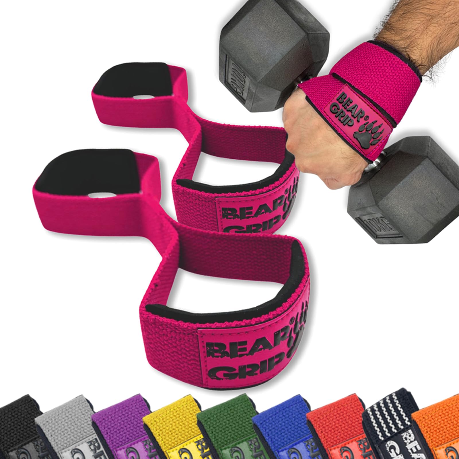 BEAR GRIP - Premium Figure 8 weight lifting straps (sold in pairs) (Purple)
