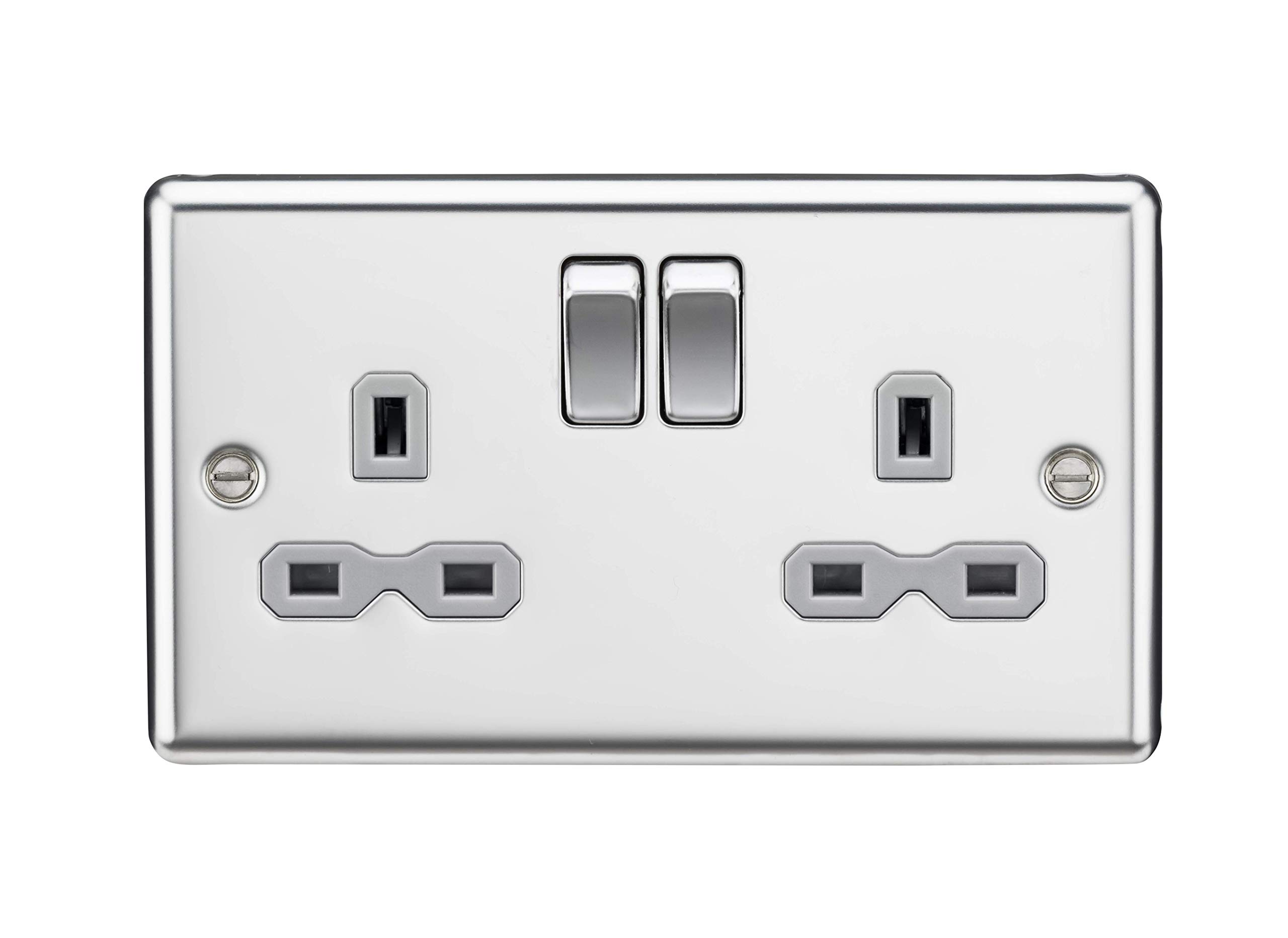 Knightsbridge CL9PCG 13A 2G DP Switched Socket with Grey Insert - Rounded Edge Polished Chrome, 7.5 mm*85.75 mm*146.5 mm — image 1