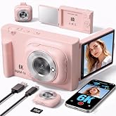 Digital Camera with WiFi, 2-in-1 Vlogging Camera with Detachable Mini POV Camera, Flip Screen &amp; Built-in Mirror for Hands-Free Recording, Travel &amp; Selfies, Pink