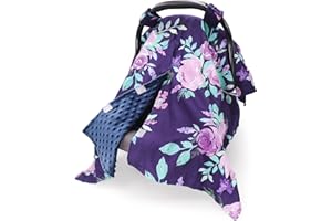 TANOFAR Car Seat Cover Baby, Carseat Covers Baby Boy Girl, Peekaboo Opening Infant Car Seat Cover for Winter, Warm & Cozy, Purple Floral