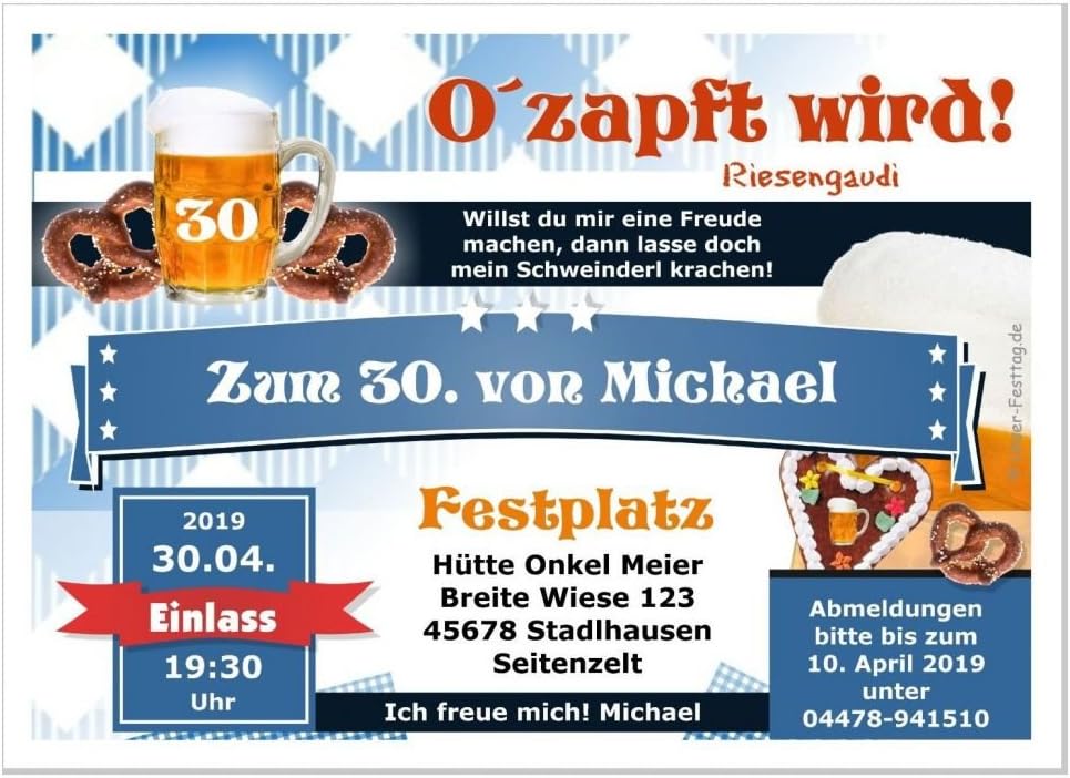 Lustige, Witzige bayrische Einladungskarten für runden Geburtstag