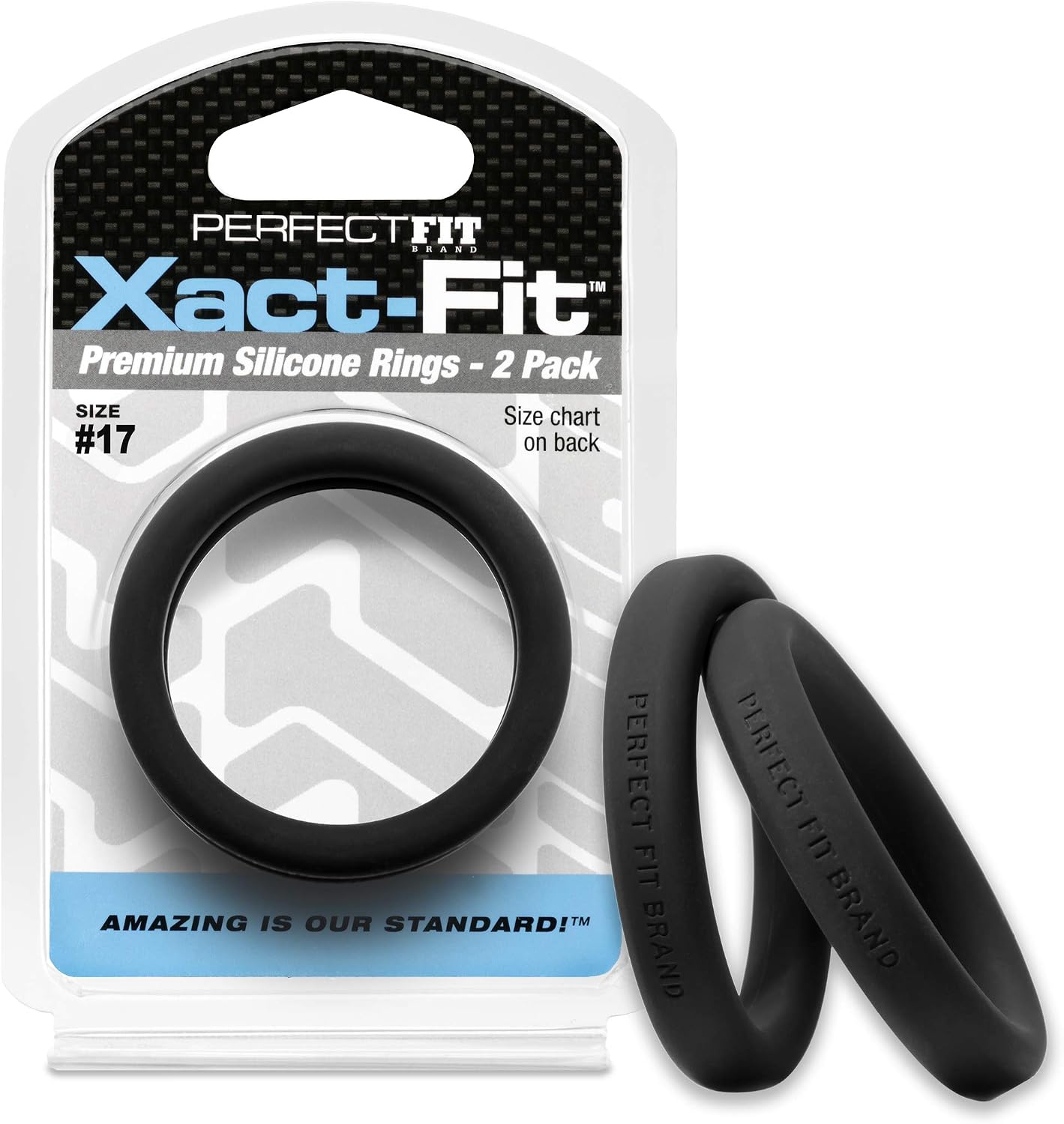 PerfectFitBrand - #17 Xact-Fit-(43mm Diameter) Silicone Cockring Double Set - Black