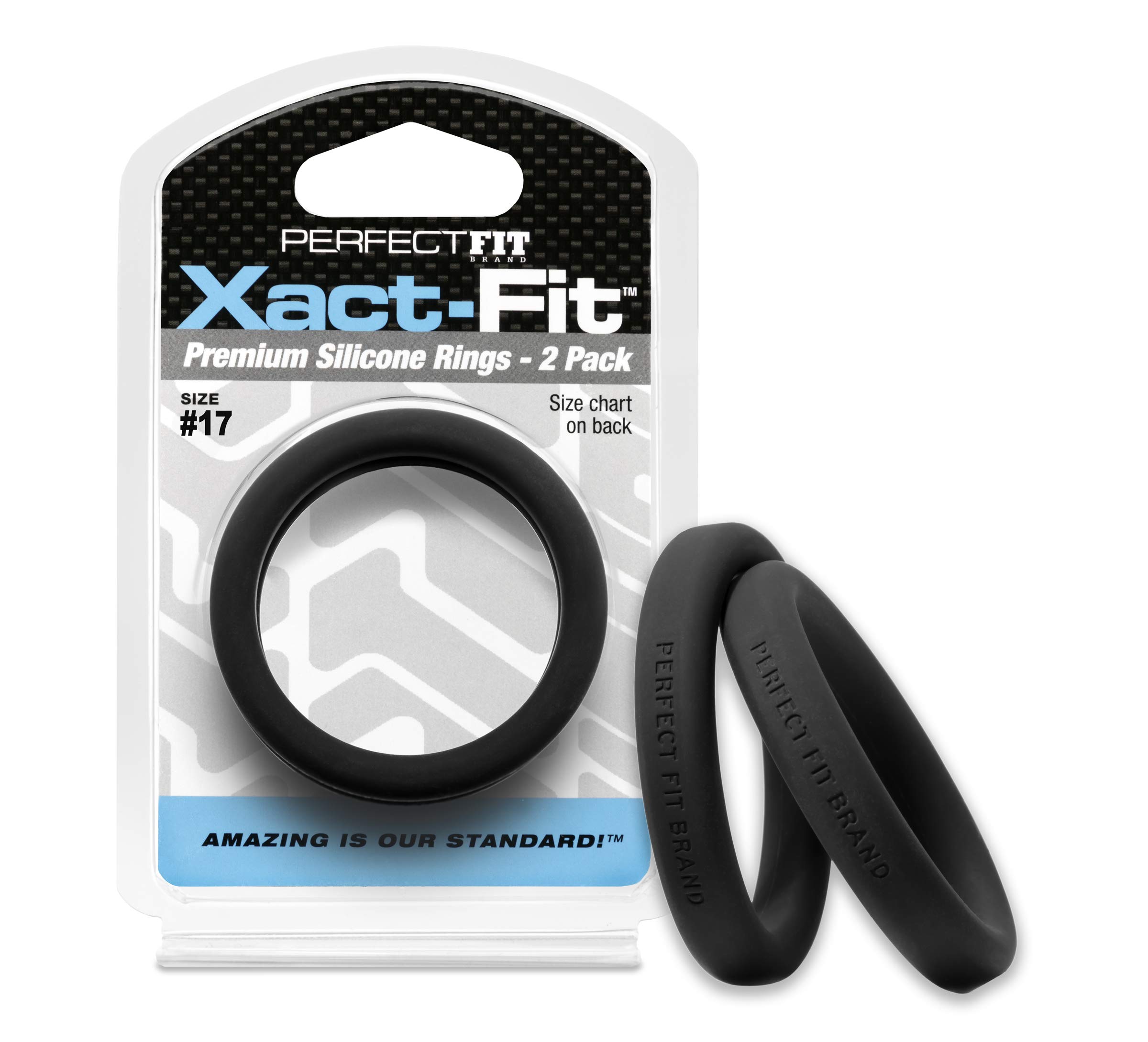 PerfectFitBrand - #17 Xact-Fit-(43mm Diameter) Silicone Cockring Double Set - Black