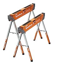 BORA Adjustable Speedhorse XT, Two Pack, Heavy Duty Saw Horse Work Stand with Folding Legs and Metal Top for 2x4, Legs Adjust