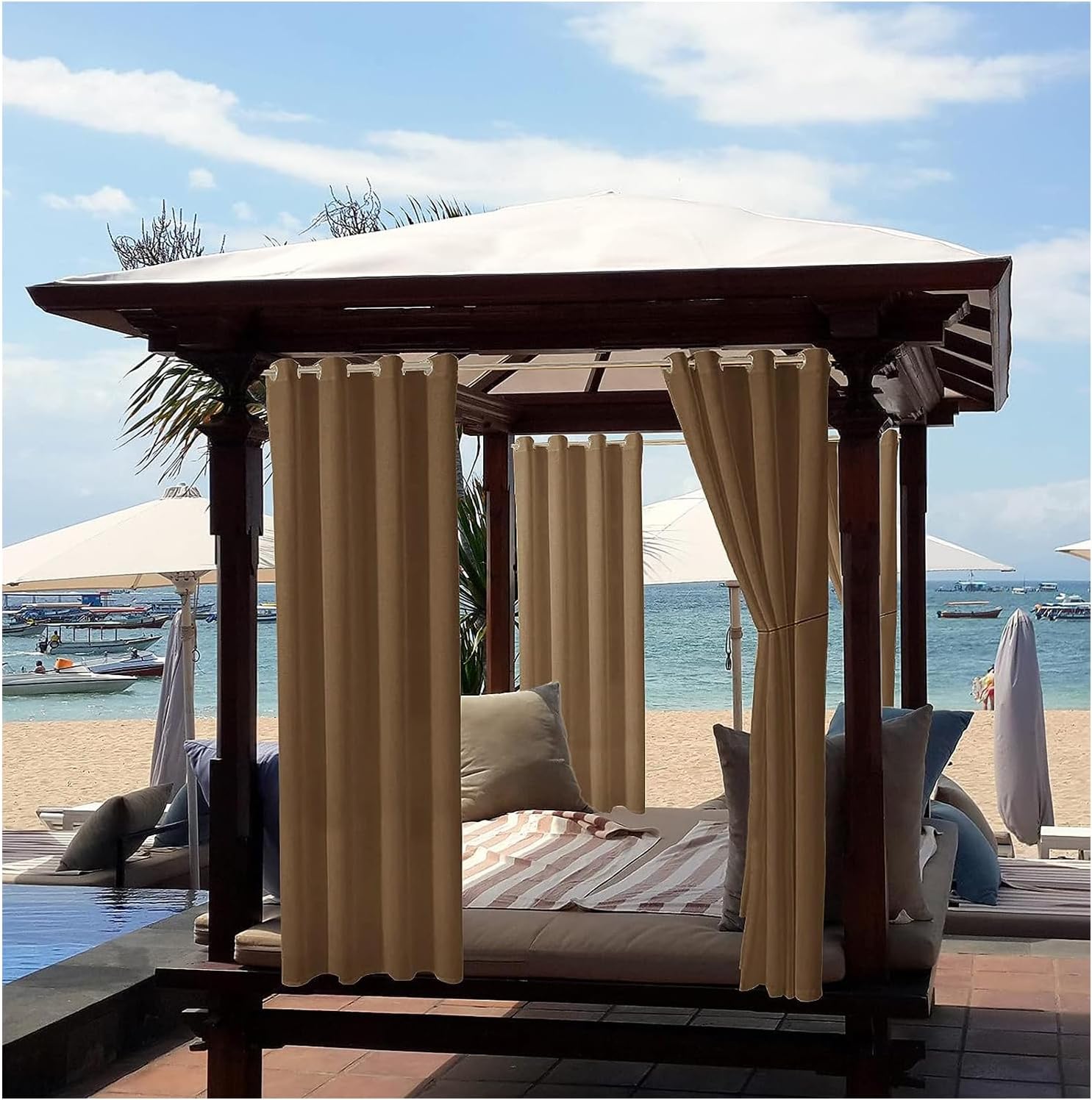 Outdoor Curtains - LVTFCO Outdoor Curtains for Patio Waterproof, 60 x 104 Inch Outside Curtains Grommet Drapes for Front Porch, Gazebo,Bedroom,Pergola, Backyard,Living Room,Cabana,1 Panel