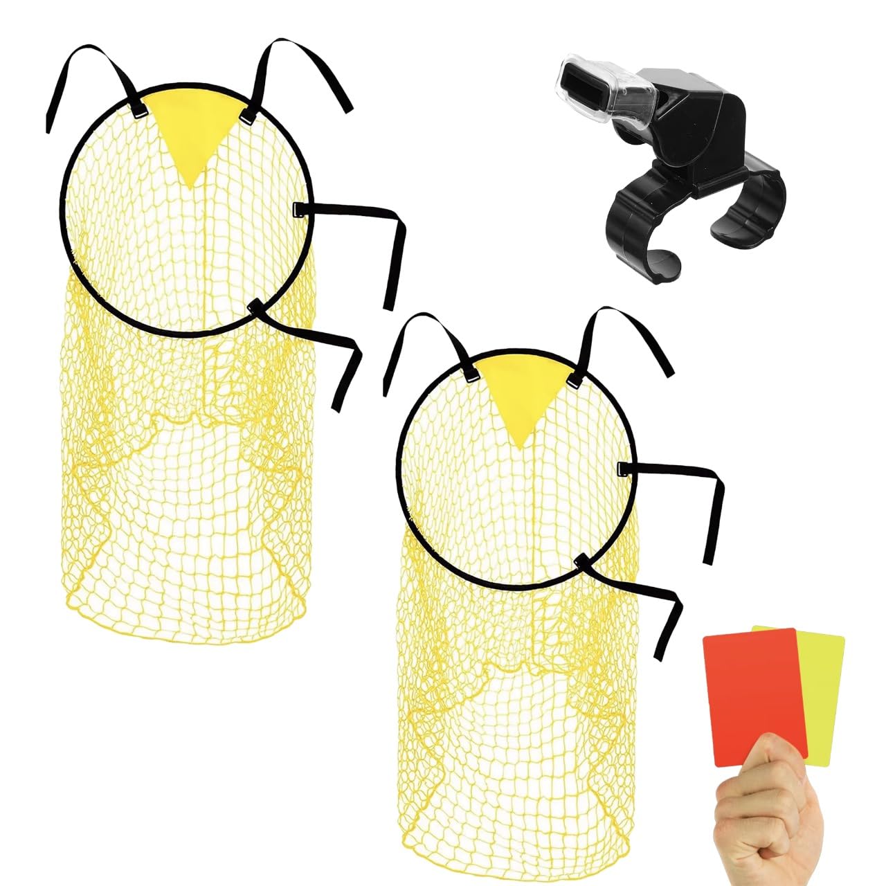 2 Pack Soccer Top Bins with Referee Whistle and 2 pcs Referee Cards, Football Nets Set with Football Accessories, For Goal Scoring & Penalty Training - Essential Football Equipment, Football Net