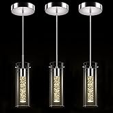 Esfos Pendant Ceiling Light Fixture - LED Crystal Pendant Lights for Kitchen Island, Modern Island Light with Bubble Glass - 