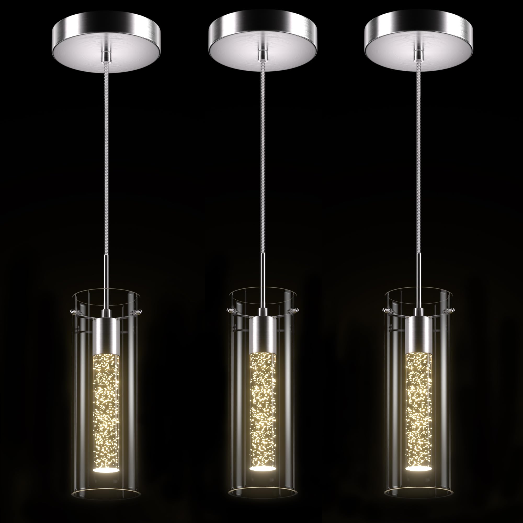 Photo 1 of Esfos Pendant Ceiling Light Fixture - LED Crystal Pendant Lights for Kitchen Island, Modern Island Light with Bubble Glass - 3 Pack