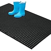 jxgzyy Commercial Rubber Floor Mat, 3 x 5 Anti Fatigue Non-Slip Drainage Mat for Entrance, Restaurant, Industrial Pool, Bar, Garden, Wet Areas, Black