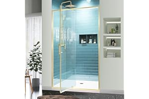 GroGro 38-42" W x 71" H Semi-Frameless Pivot Swing Glass Shower Door,with 1/4"(6mm) Clear SGCC Tempered Glass Shower Door,Brushed Gold Finish,Reversible Installation