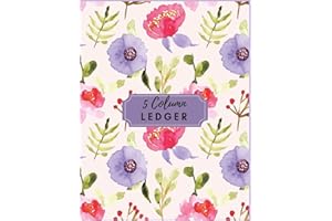 5 Column Ledger: Pretty Purple Floral Accounting Bookkeeping Notebook Accounting Record Keeping Books Ledger Paper Pad Financ