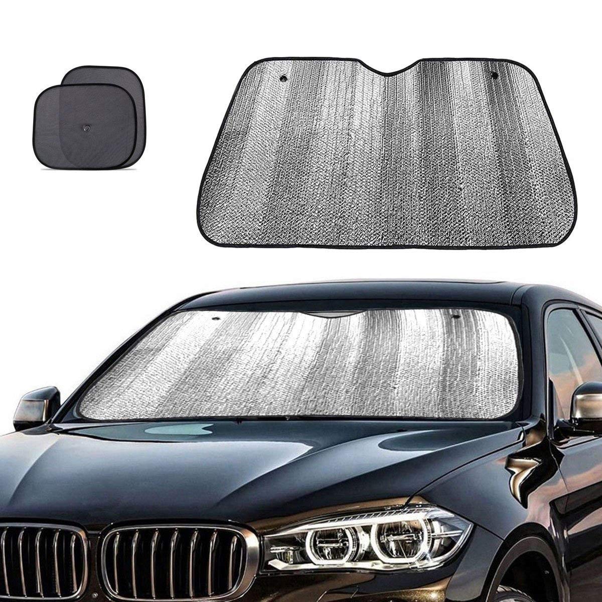 Big Ant Windshield Sun Shade + Bonus Car Window Sun Shade -Best Car Sun Shade to Keeps Vehicle Cool-UV Ray Protector Sunshade Fit for Cars SUV Trucks Minivans(55.1 x 27.5 inches)