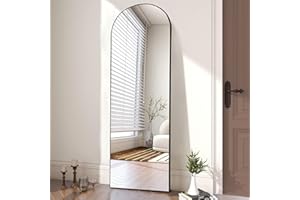 OLIXIS Arched Full Length Mirror 64.1"x 21.5" for Bedroom, Full Body Mirror with Stand, Hanging or Leaning for Wall, Aluminum Alloy Thin Frame Floor Standing for Living Room, Long, Black