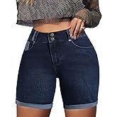 Flamingals High Waist Bermuda Denim Shorts for Women - Butt Lifting & Tummy Control