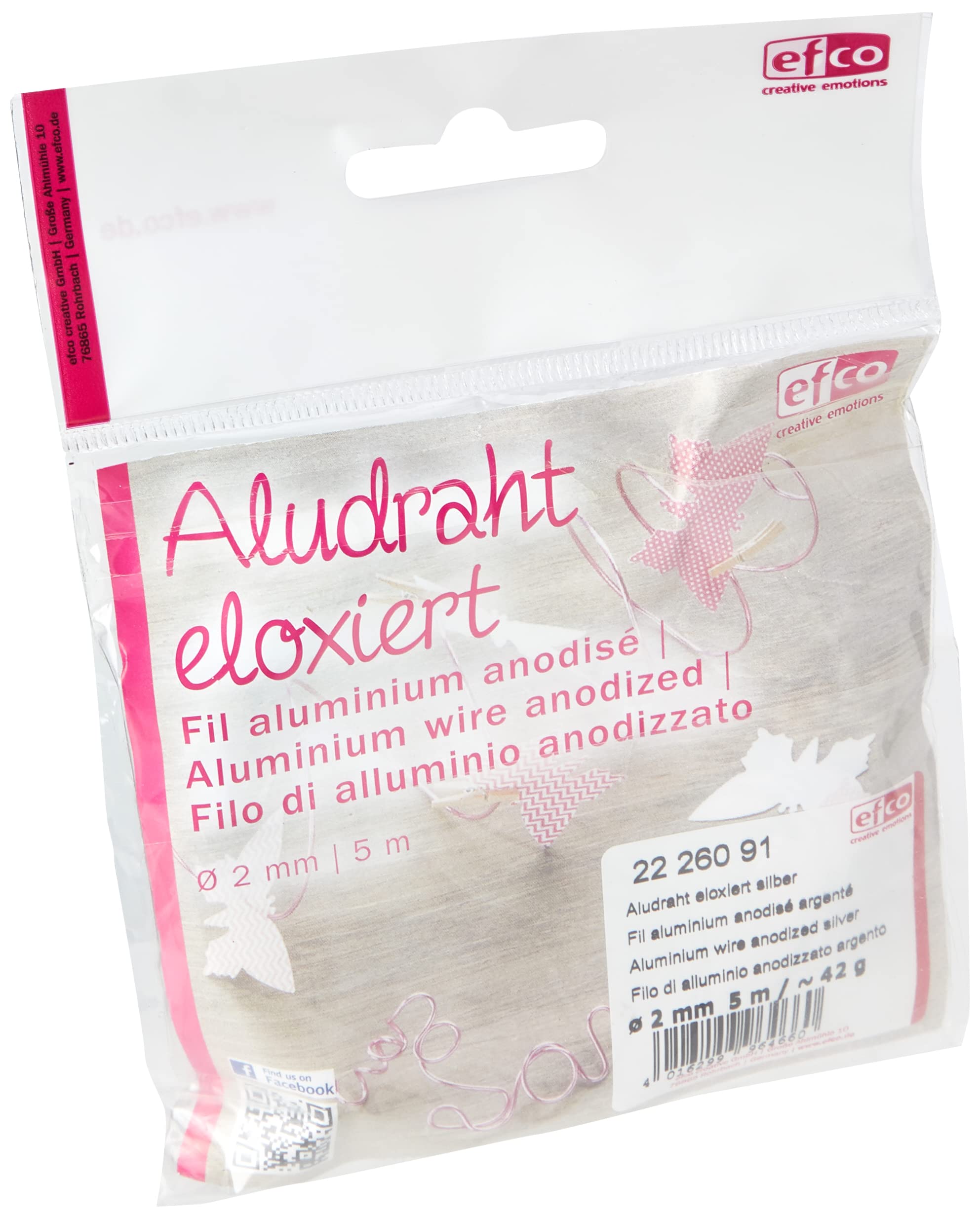 Efco 22 260 91 2 mm x 5 m 42 g Approximately Aluminium Anodised Wire, Silver