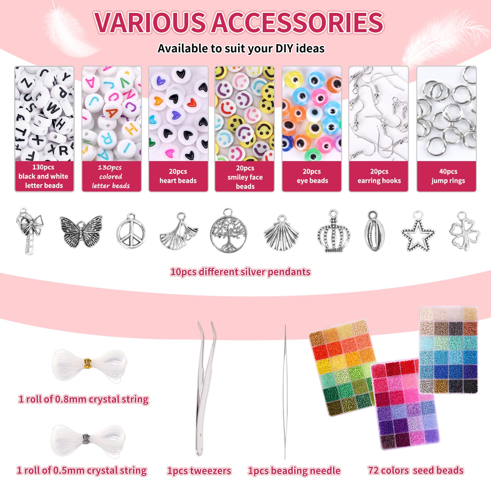 QUEFE 14400pcs 72 Colors 3mm Glass Seed Beads for Bracelet Making Kit, Waist Beads Kit Small Beads for Jewelry Making with Letter Beads for Crafts Gifts
