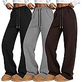 Oakgarden 3 Pack Women's Barrel Leg Pants High Waisted Baggy Lounge Pants Drawstring Wide Leg Sweatpants Joggers with Pockets