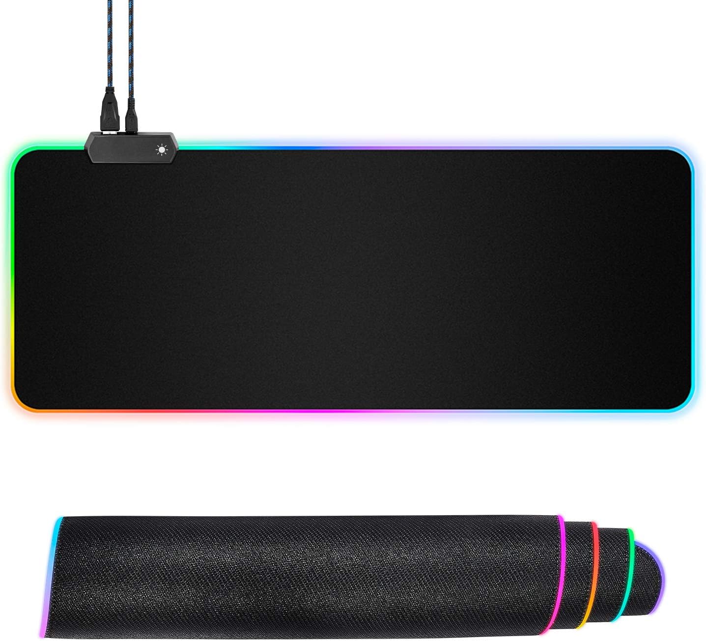 LED RGB Gaming Mouse Pad Large,Aurtec Oversized Glowing Extended Mouse Mat, Extended USB HUB Wired Colorful Computer PC Keyboard Pad,Non-Slip Rubber Base,11 RGB Lighting Modes, 31.5X 11.8X0.16 Inch