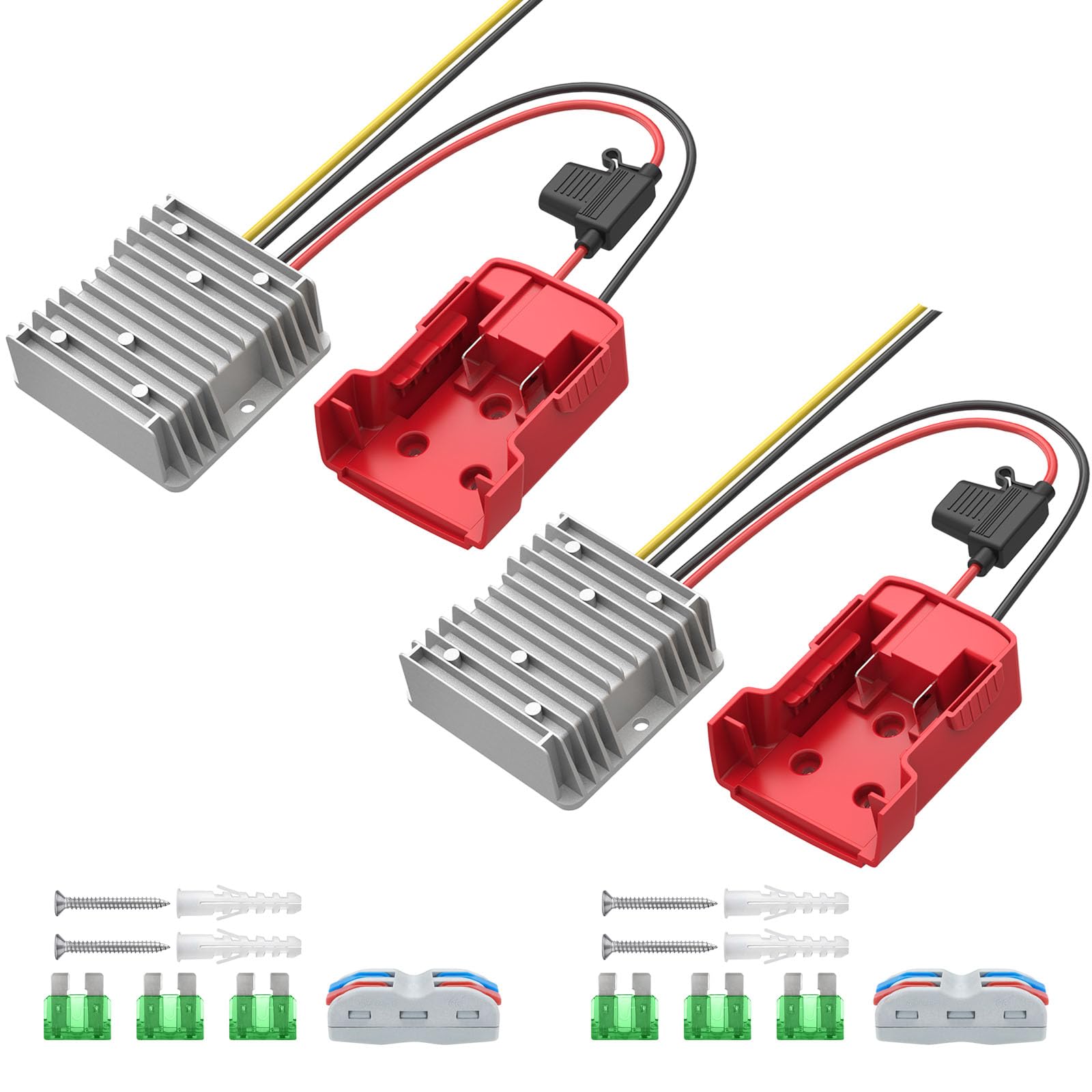 Photo 1 of ** This item input:17-55V; Output:12V20A, See pictures**

Step Down Converter 18V to 12V Compatible with Milwaukee 18V Battery, DC Voltage Regulator 12V 20A 240W Automatic Buck Converter with 30A Fuse & Wire Terminal (2-Pack)
