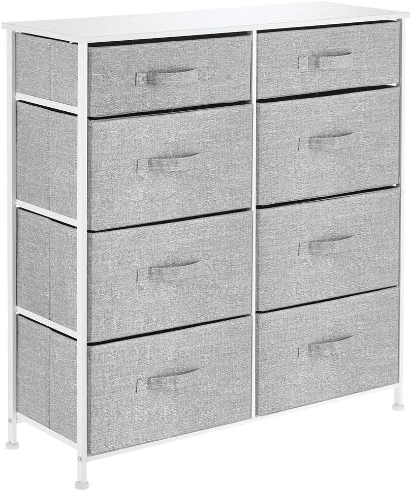 mDesign Vertical Furniture Storage Tower - Sturdy Steel Frame, Easy Pull Fabric Bins - Organizer Unit for Bedroom, Hallway, Entryway, Closets - 8 Drawers - Gray: Home & Kitchen