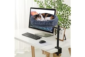 Tsxcnaa Cat Desk Bed, Cat Bed for Desk with 360 Degree Rotation and Adjustable Height, Up to 30 lb Capacity Heavy Duty Wooden