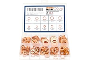 CERPOURT 200pcs 9 Sizes Premium Copper Metric Sealing Crush Washers Assortment Kit,Flat Sealing Washer M5 M6 M8 M10 M12 M14,Flat Ring Sump Plug Oil Seal Gasket Sealing Fitting Washers for Industrial,Household