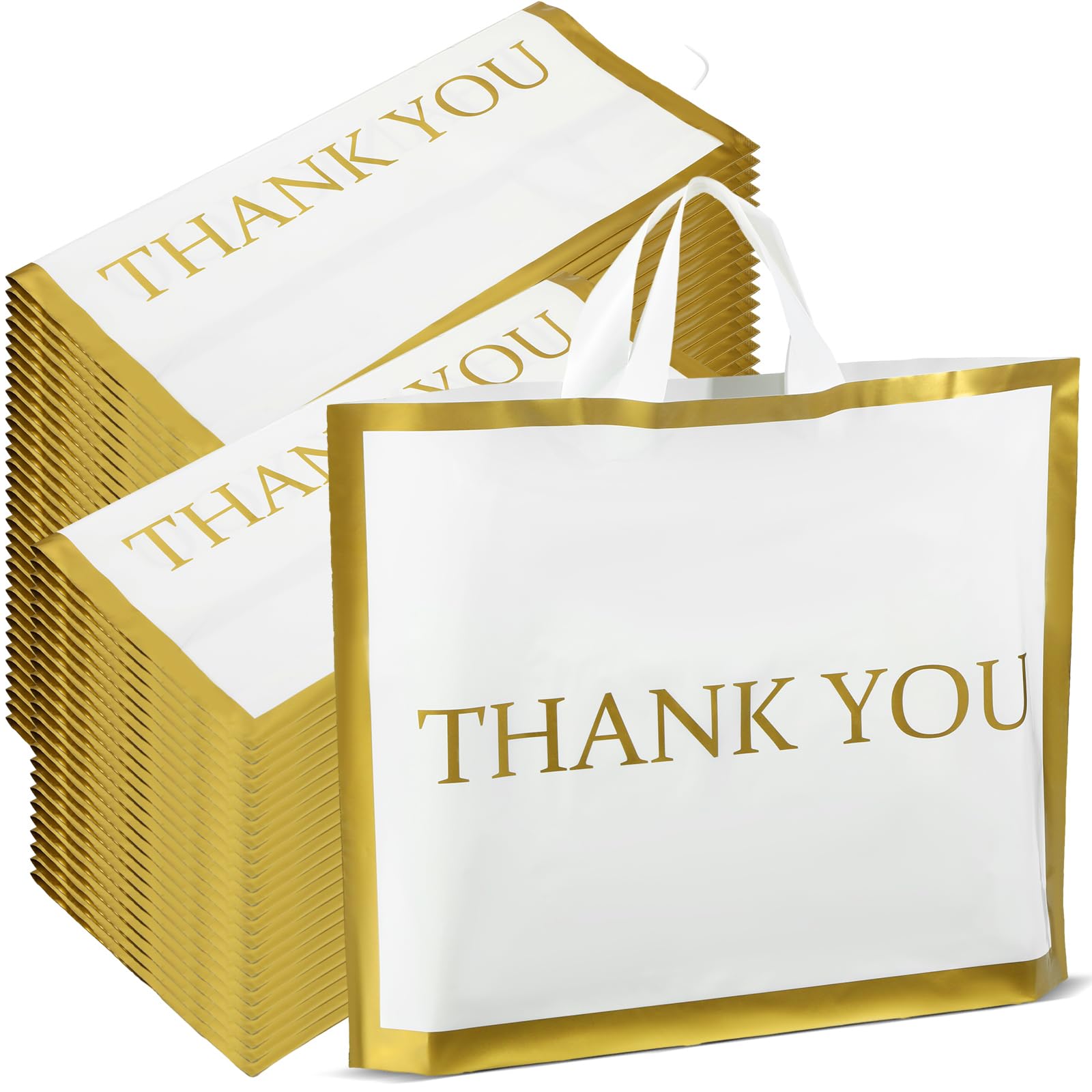 Photo 1 of **ABOUT 150 BAGS**Sweetude 200 Pcs Thank You Plastic Shopping Bags for Small Business Bulk 12 x 15 In Merchandise Boutique Bags with Handle Gold Loop(White)