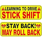 Learning to Drive Stick Shift Car Magnet - Colorful, Reflective, Weather-Resistant - Rectangular 10 x 3 in (Yellow/Black)