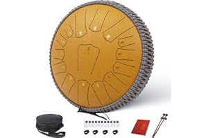 URBANVISTA Steel Tongue Drum, 13 Inches 15 Notes Tongue Drum, Rain Drum for Outside Garden, Rain Chime Chakra Drum, Hand Pan Musical Instrument Gift with Bag for Adult Kids, Mallets for Meditation Yoga, Gold