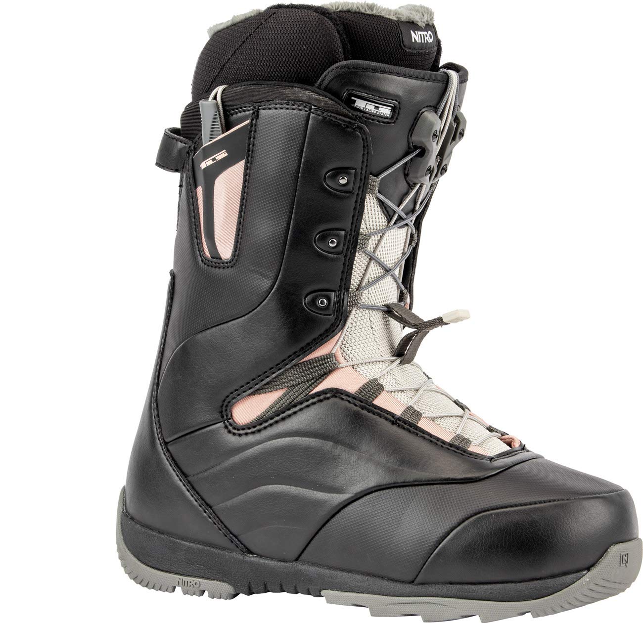 Nitro Snowboards Women's Crown TLS '20 All Mountain Freeride Freestyle Quick Lacing System Boat Snowboard Boot, Black-Rose, 27.0