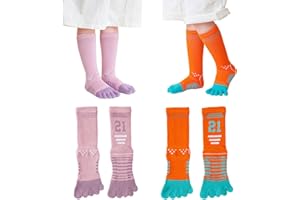 2 Pairs Cotton Five Finger Toe Socks Athletic Running Long Calf High Seperated Socks for Boys Girls Kids Teens 6-15 Years