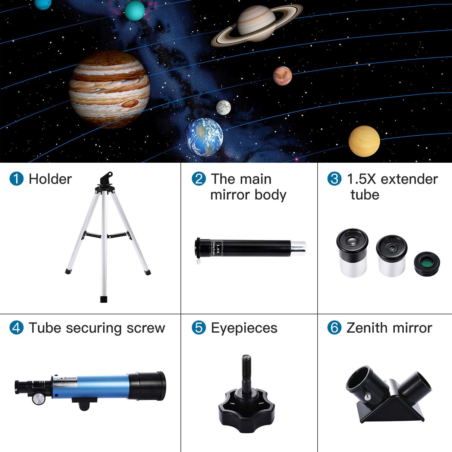Telescope for Kids, Merkmak Educational Toy for Beginners Science Plastic Tools with Tripod and 3 Magnification Eyepieces 360/50mm Spotting Scope